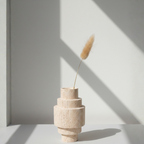 Beige Travertine Floor Vase – Geometric Modern Design