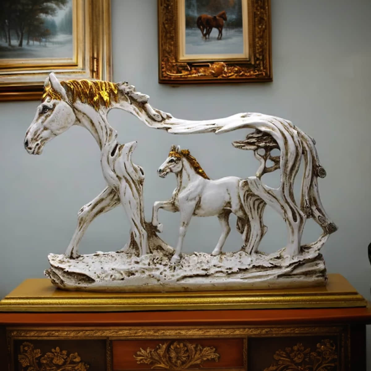 Decorative Horse Sculpture - Elegant Resin Design for Living Room or Office Décor
