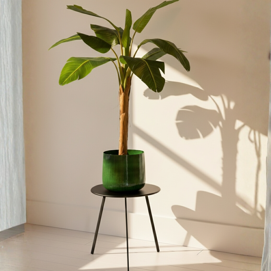 Dark Green Metal Flower Pot – Industrial Style Planter