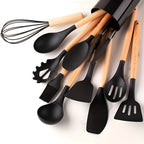 12-Piece Silicone Cooking Utensils Set with Bamboo Handles for Kitchen 4
