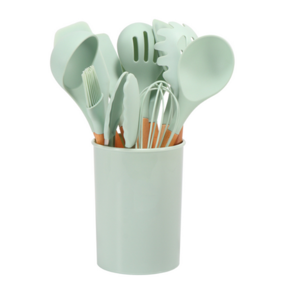 12-Piece Silicone Cooking Utensils Set with Bamboo Handles for Kitchen 8