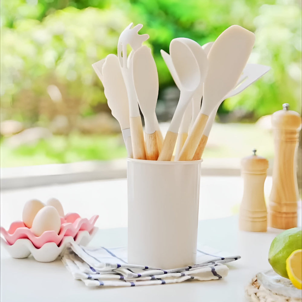 12-Piece Silicone Cooking Utensils Set with Bamboo Handles for Kitchen 2