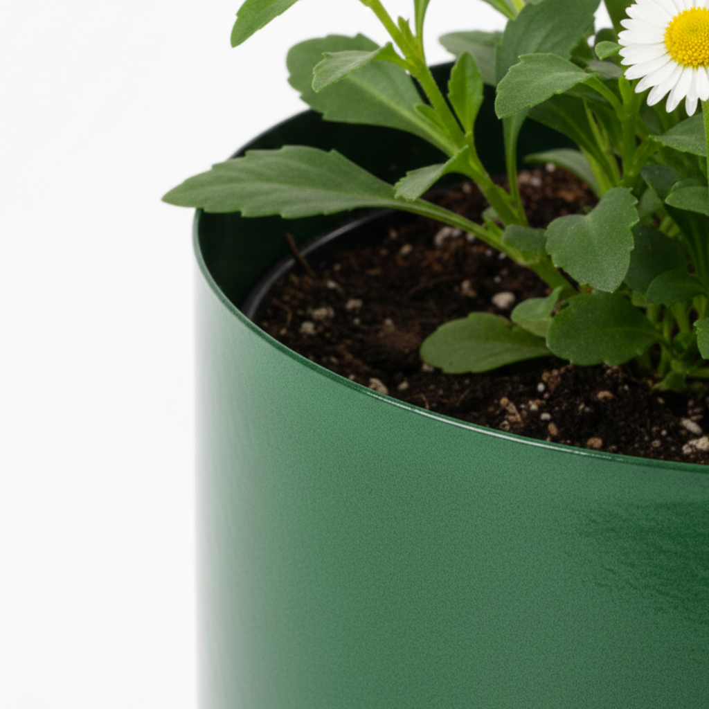 Dark Green Metal Flower Pot – Industrial Style Planter