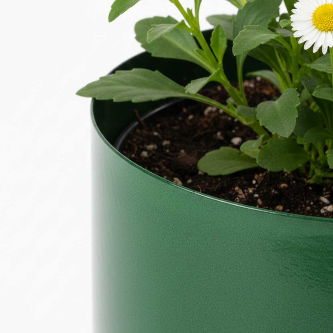 Dark Green Metal Flower Pot – Industrial Style Planter