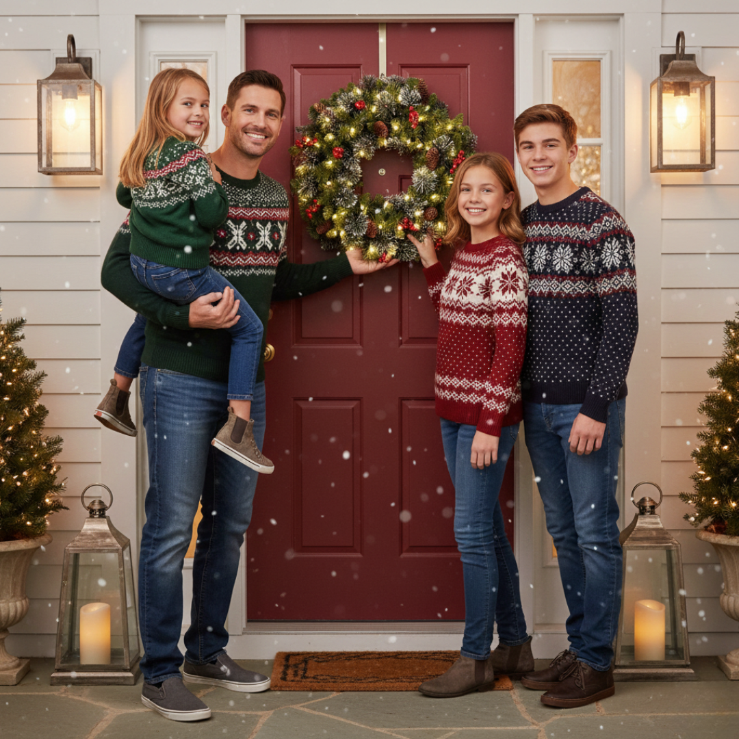 Artificial Christmas Wreath with Warm Lights – Festive Door Decor for Holidays