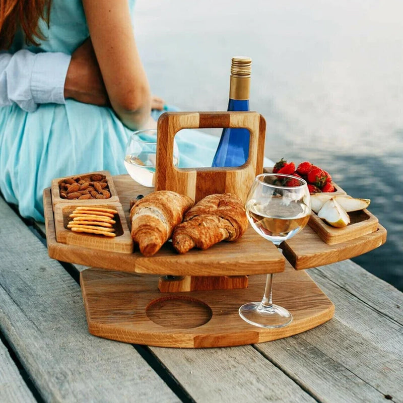 Elegant Oak Picnic Wine Table – Compact, Versatile Design for Outdoor Dining