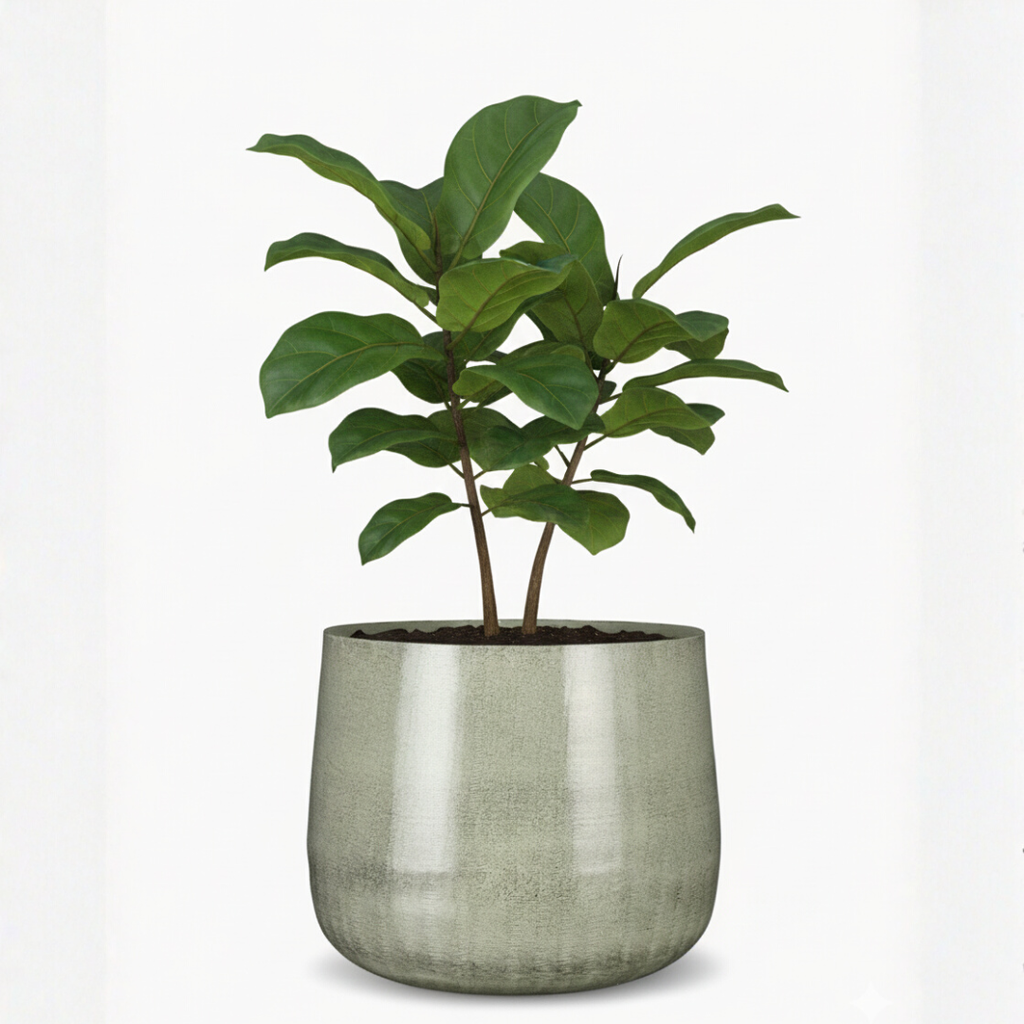 Large Light Grey Metal Plant Pot – Modern Industrial Style