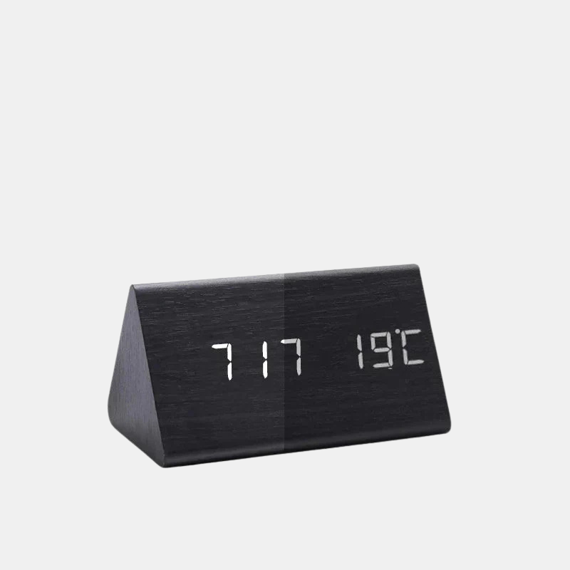 Smart Digital Alarm Clock with LED Display – Wooden Design for Bedroom