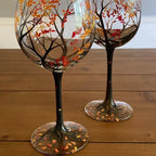 Four Seasons Tree Wine Glasses Hand-Painted Artistic Design For Elegant Sipping-Glassware-Unique Casa-Summer-Glass with stem-Unique Casa