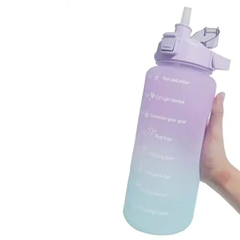 2L Motivational Water Bottle with Time Marker and Straw – Leak-Proof and BPA-Free-Water Bottle-Unique Casa-Green+purple-Unique Casa