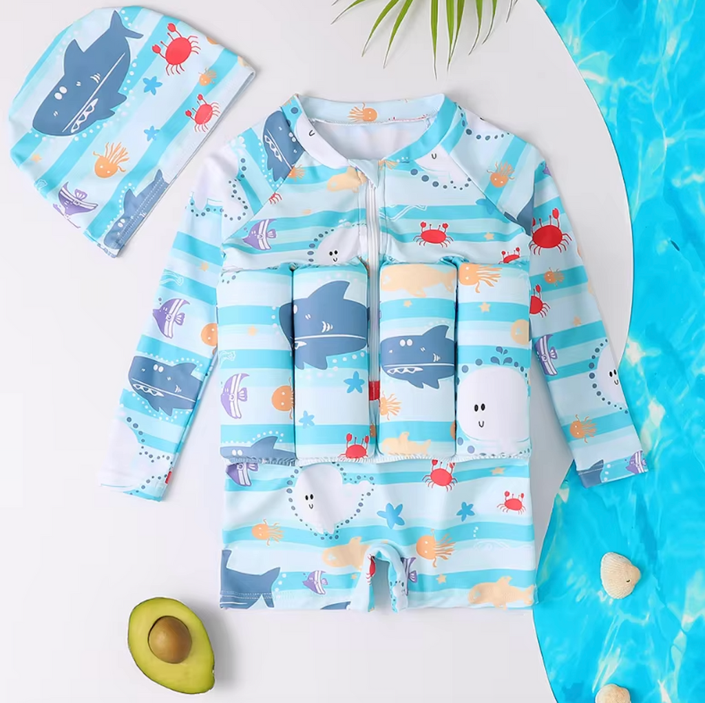 3-in-1 Floating Swimsuit – Stylish, Safe & SPF 50+ Sun Protection-Swimsuit-Unique Casa-Blue Longsleeve-1-2 years (80-90 cm)-Unique Casa