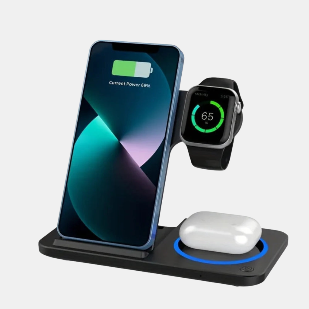 3-in-1 Magnetic Wireless Charging Station – Charge Phone, Watch & Headphones-Phone Chargers-Unique Casa-Black-Width: 16.5 cm x Height: 13 cm x Depth: 8.8 cm-Unique Casa