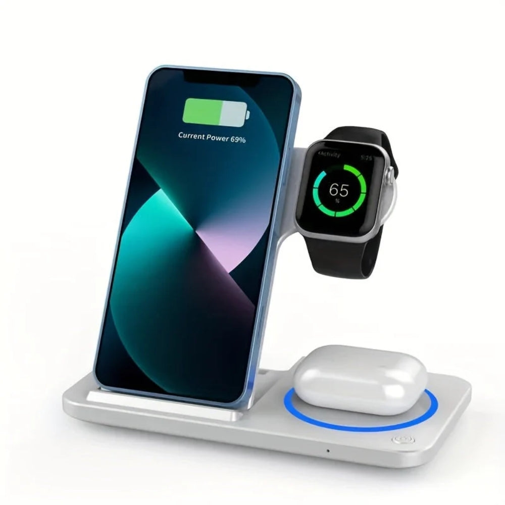 3-in-1 Magnetic Wireless Charging Station – Charge Phone, Watch & Headphones-Phone Chargers-Unique Casa-White-Width: 16.5 cm x Height: 13 cm x Depth: 8.8 cm-Unique Casa