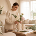 Beige Travertine Floor Vase – Geometric Modern Design