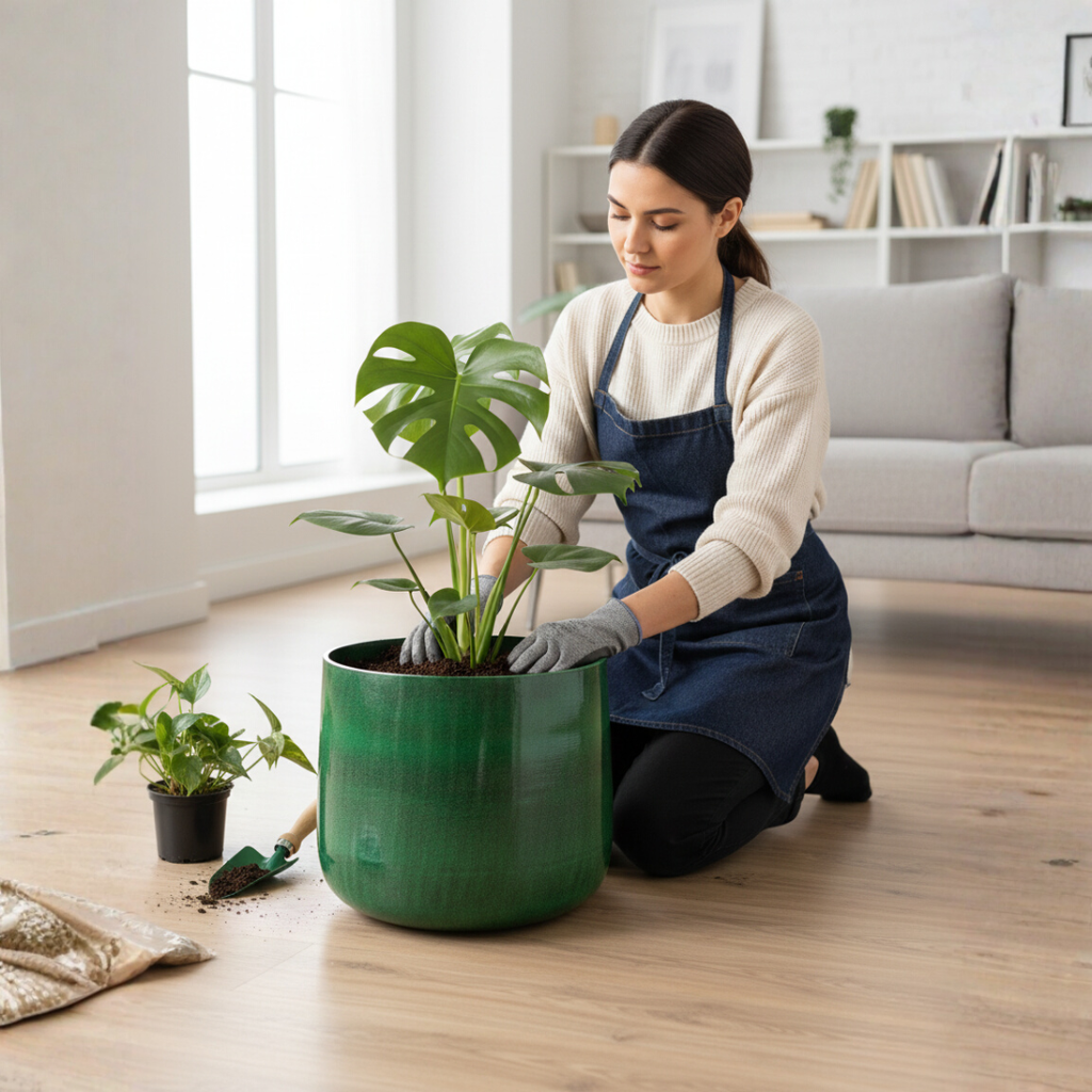Dark Green Metal Flower Pot – Industrial Style Planter