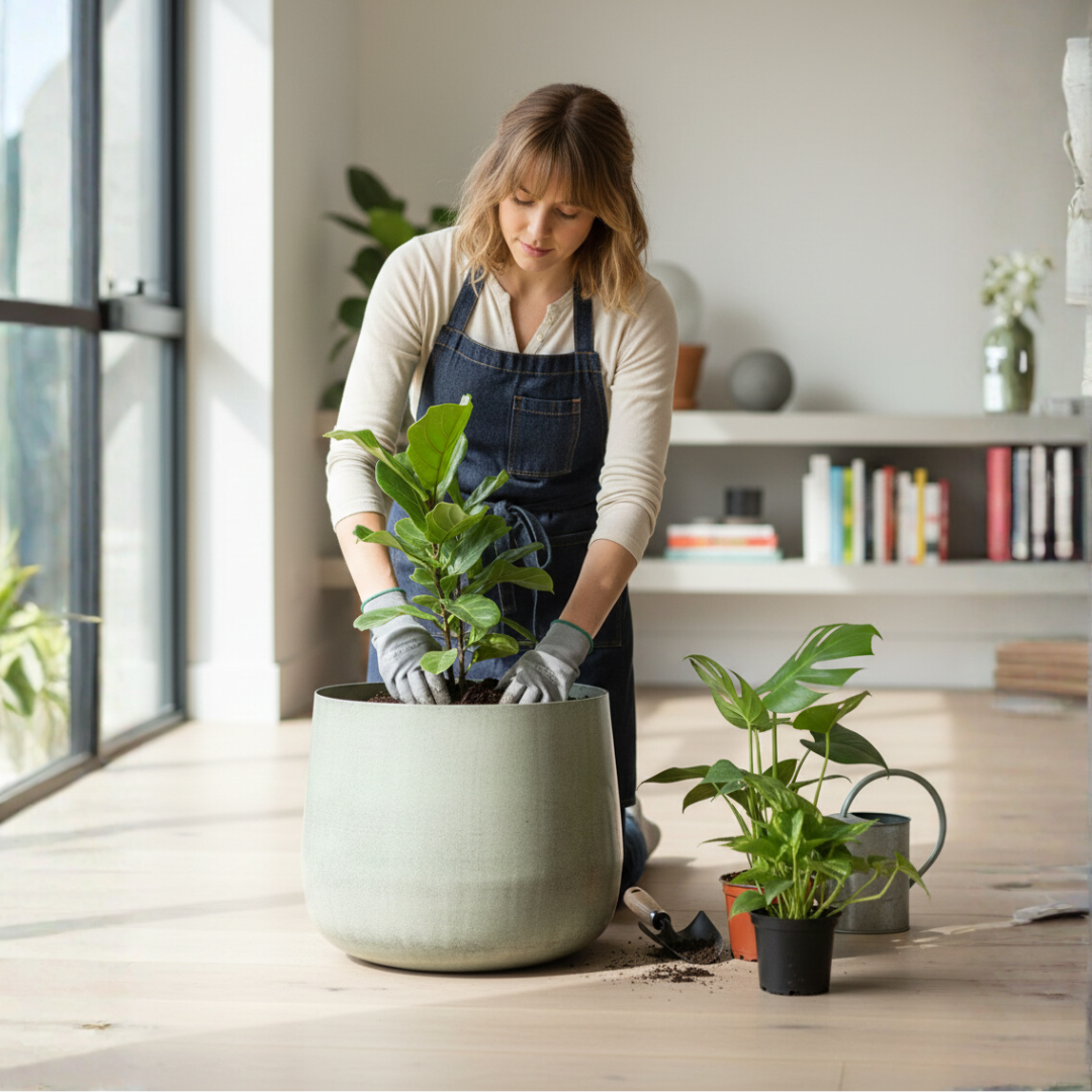 Large Light Grey Metal Plant Pot – Modern Industrial Style