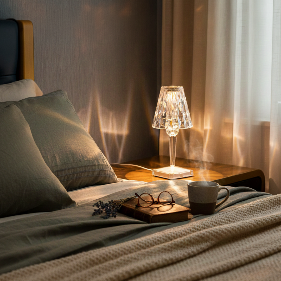 Rechargeable Crystal Table Lamp – Touch Control Cordless Bedside Lighting