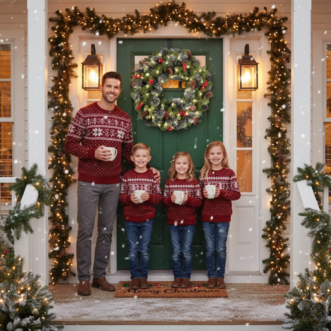 Artificial Christmas Wreath with Warm Lights – Festive Door Decor for Holidays