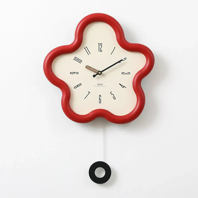 3D Flower Pendulum Wall Clock – Artistic Floral Design for Bedroom and Living Room-Wall Clocks-Unique Casa-Red-Unique Casa
