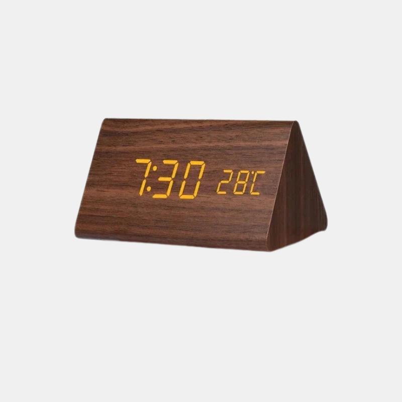 Smart Digital Alarm Clock with LED Display – Wooden Design for Bedroom