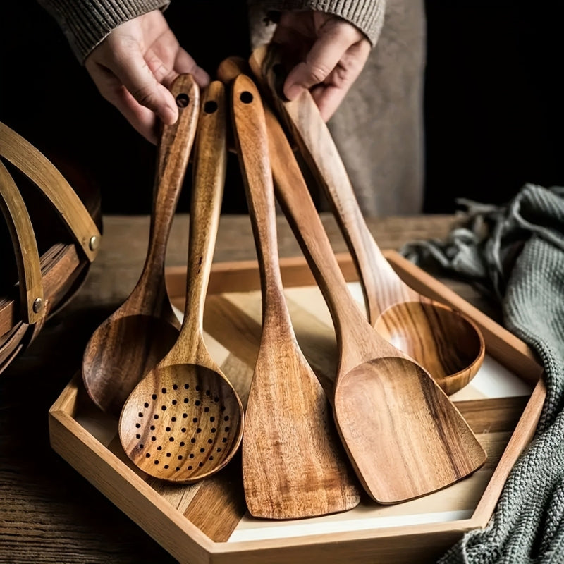 5-Piece Wooden Kitchen Utensil Set – Ergonomic Cooking Tools for Home Chefs 0