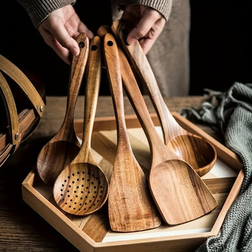 5-Piece Wooden Kitchen Utensil Set – Ergonomic Cooking Tools for Home Chefs 0