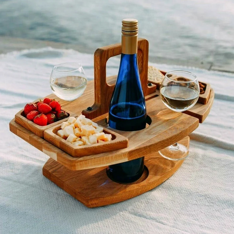 Elegant Oak Picnic Wine Table – Compact, Versatile Design for Outdoor Dining