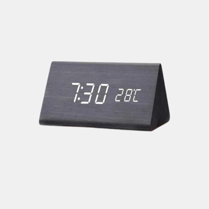 Smart Digital Alarm Clock with LED Display – Wooden Design for Bedroom