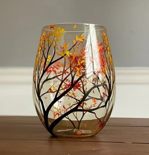 Four Seasons Tree Wine Glasses Hand-Painted Artistic Design For Elegant Sipping-Glassware-Unique Casa-Summer-Glass without stem-Unique Casa