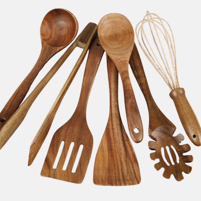 7-Piece Wooden Kitchen Utensil Set – Durable Cooking Tools for Every Kitchen