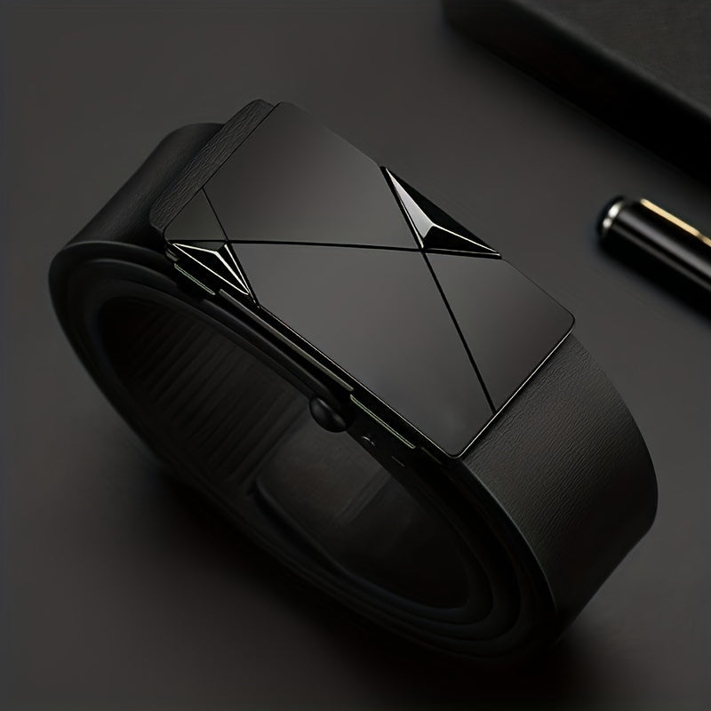 Men’s Leather Belt with Automatic Buckle – Adjustable Dress Belt for Casual or Formal Wear