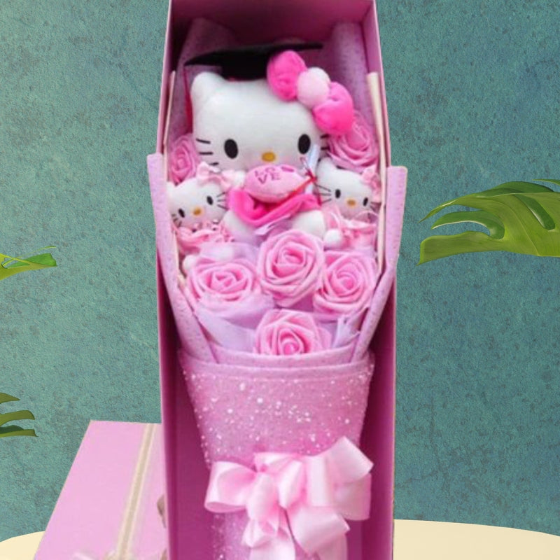 Hello Kitty Flowers Bouquet – Charming Gift for Any Occasion-Unique Casa-2 + 1 Pink-Unique Casa