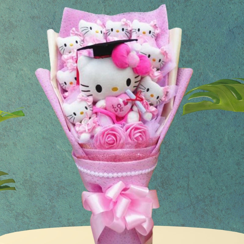 Hello Kitty Flowers Bouquet – Charming Gift for Any Occasion-Unique Casa-8 + 1 Pink-Unique Casa