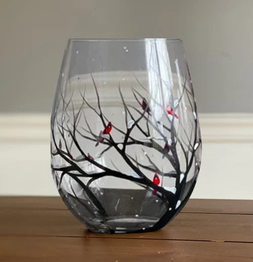 Four Seasons Tree Wine Glasses Hand-Painted Artistic Design For Elegant Sipping-Glassware-Unique Casa-Winter-Glass without stem-Unique Casa