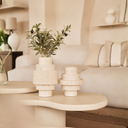 Beige Travertine Floor Vase – Geometric Modern Design