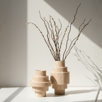 Beige Travertine Floor Vase – Geometric Modern Design