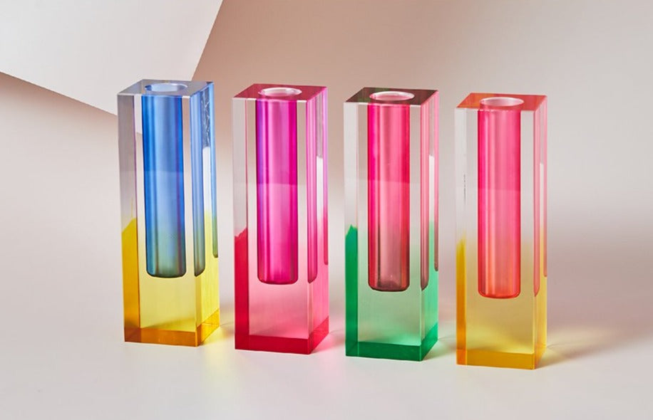 Acrylic Prism Vase & Organizer - Functional & Decorative Desk Accessory for Modern Interiors