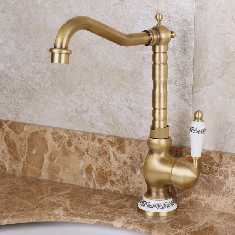Antique Brass Kitchen Faucet with Ceramic Lever – 360° Rotating Mixer Tap 2