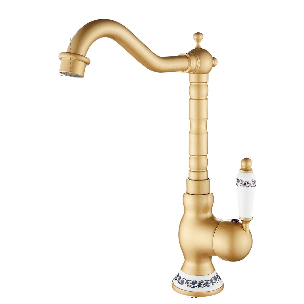 Antique Brass Kitchen Faucet with Ceramic Lever – 360° Rotating Mixer Tap 4