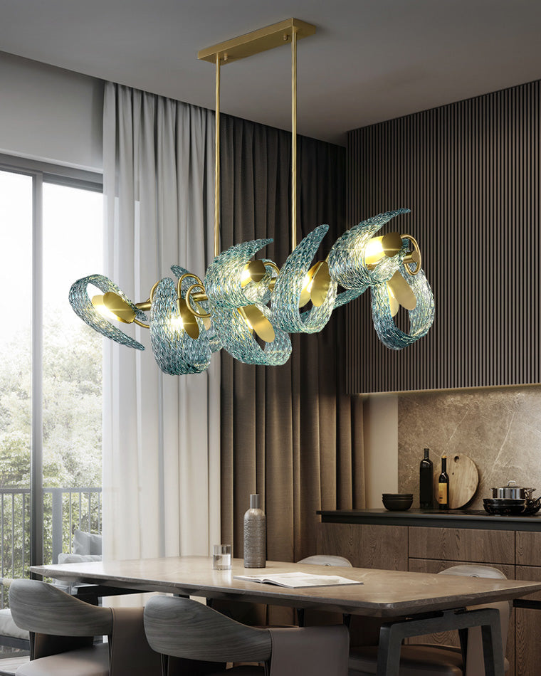 Art Glass Chandelier - Stunning Peacock Blue Design for Luxury Home Décor