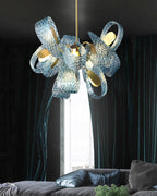 Art Glass Chandelier - Stunning Peacock Blue Design for Luxury Home Décor