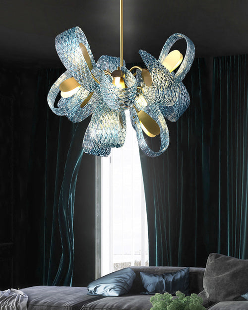 Art Glass Chandelier - Stunning Peacock Blue Design for Luxury Home Décor