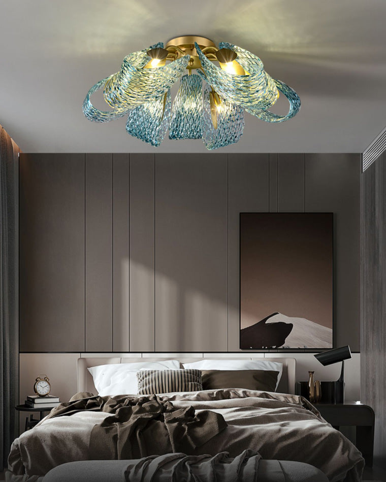 Art Glass Chandelier - Stunning Peacock Blue Design for Luxury Home Décor