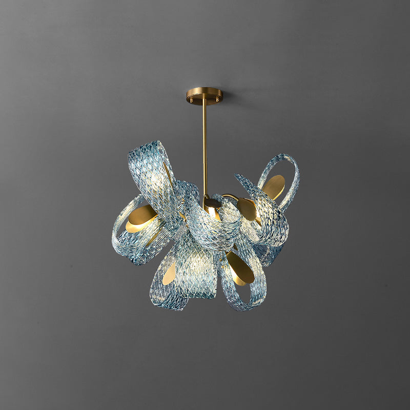 Art Glass Chandelier - Stunning Peacock Blue Design for Luxury Home Décor