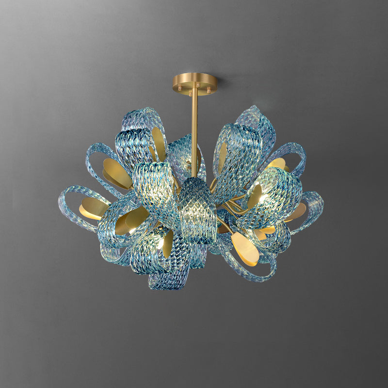 Art Glass Chandelier - Stunning Peacock Blue Design for Luxury Home Décor