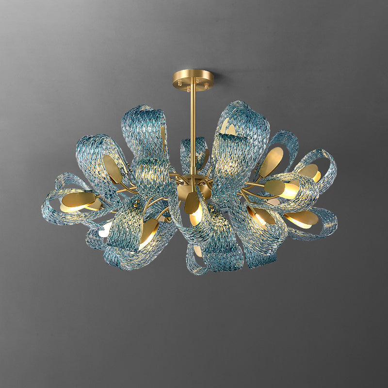 Art Glass Chandelier - Stunning Peacock Blue Design for Luxury Home Décor