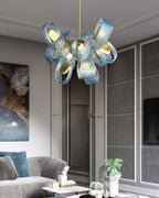 Art Glass Chandelier - Stunning Peacock Blue Design for Luxury Home Décor
