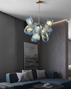 Art Glass Chandelier - Stunning Peacock Blue Design for Luxury Home Décor