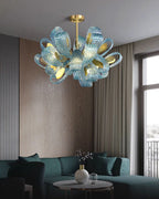 Art Glass Chandelier - Stunning Peacock Blue Design for Luxury Home Décor