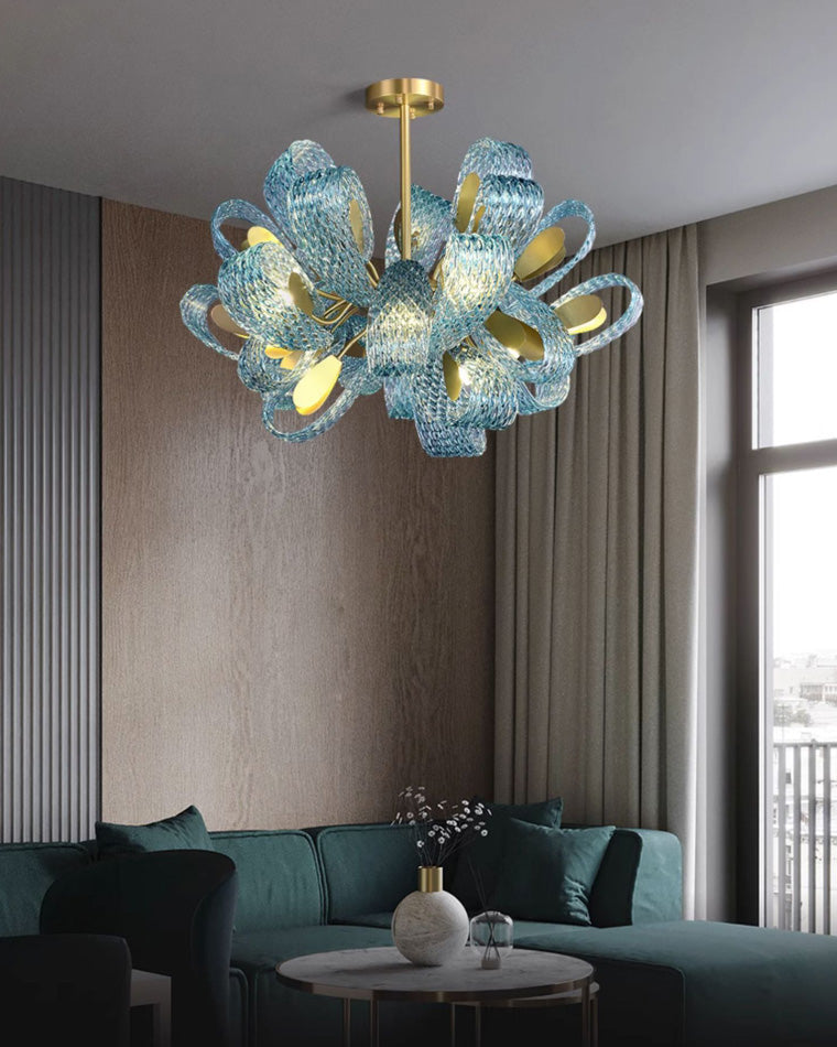 Art Glass Chandelier - Stunning Peacock Blue Design for Luxury Home Décor